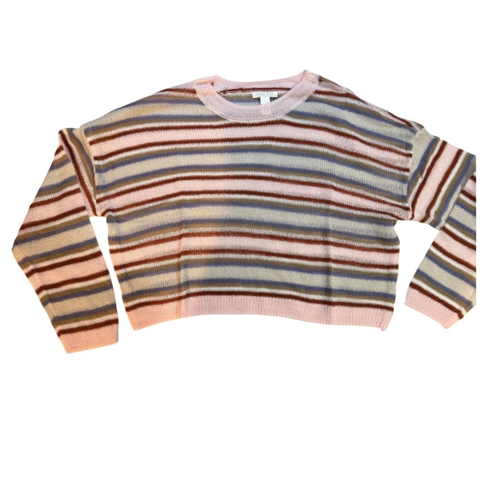 NWOT FULL TILT Striped Crewneck Pullover Sweater Pink Tan‎ Blue M grandmacore - Picture 2 of 7